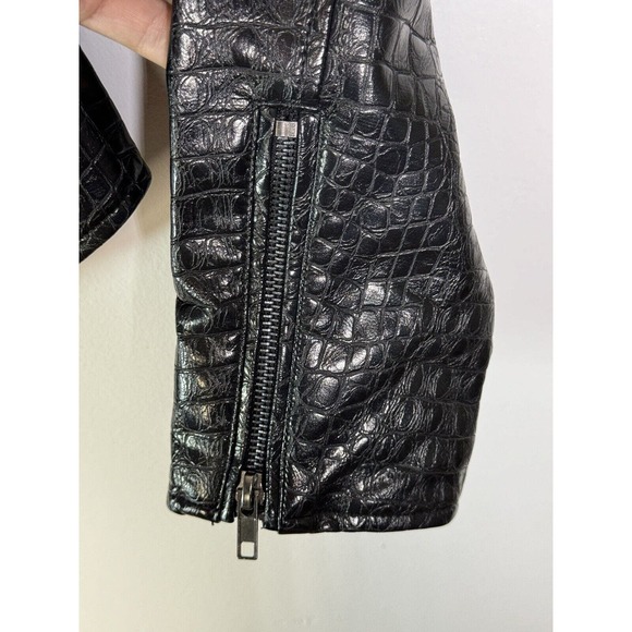 ModCloth Crocodile Black Faux Vegan Leather Moto Biker Crop Jacket Sz Sm… - Picture 6 of 10